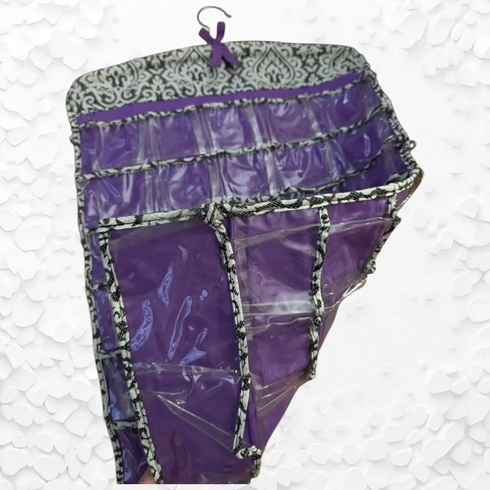 JEWELRY ORGANIZER Hanging Double-Sided Purple 66 Clear Pockets Raymond Waites